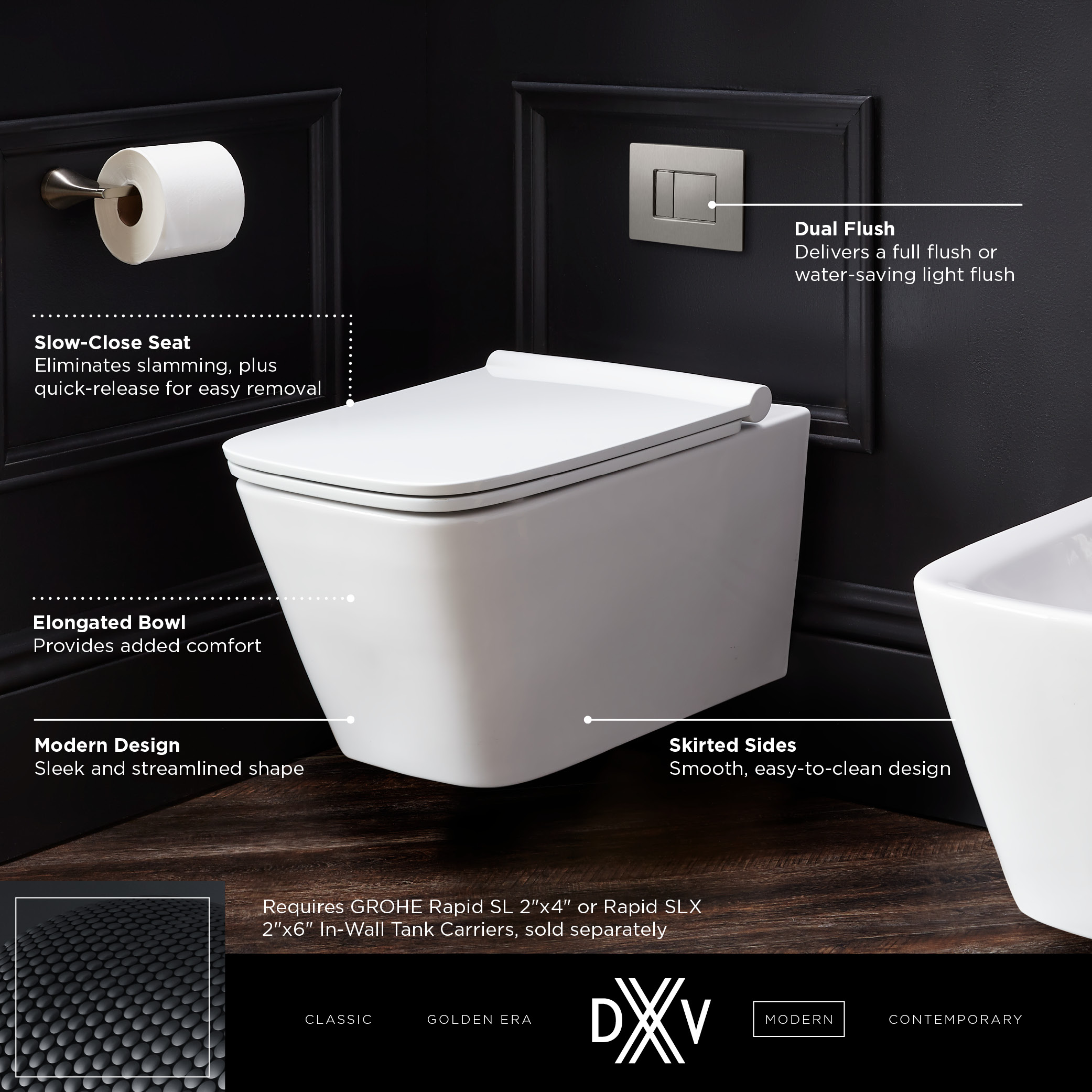 DXV Modulus Wall Hung Elongated Toilet Bowl with Seat
